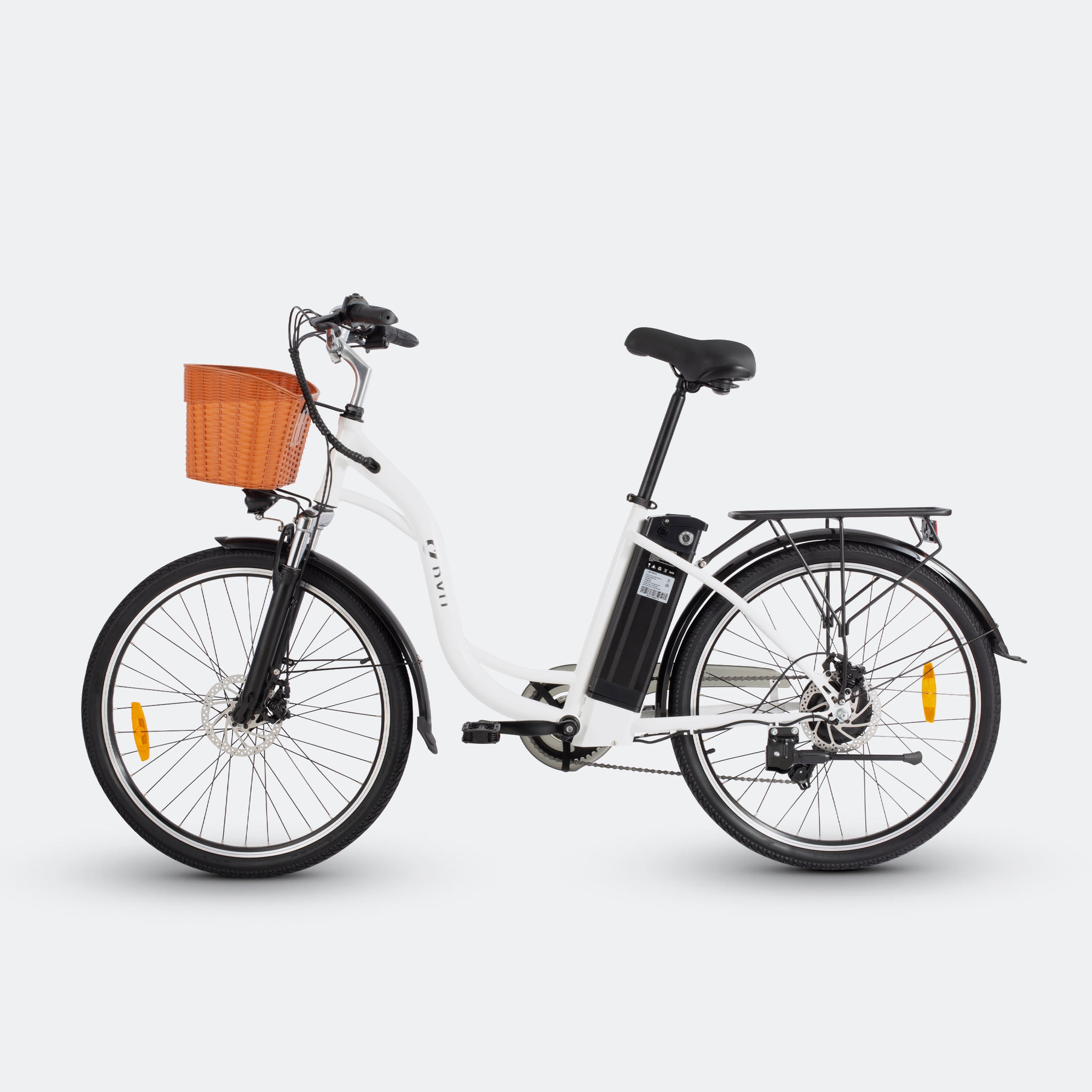 Side View of White DYU C6 Electric bike With Rear Rack