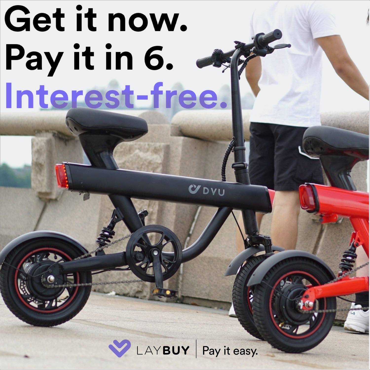 6 interest free payments. DYU V1 Electric Bike available at Ridezar
